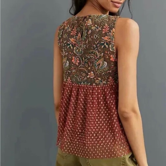 Anthropologie Eva Franco S Brown Jacquard Tulle Boho Feminine Sleeveless Top - Picture 2 of 16